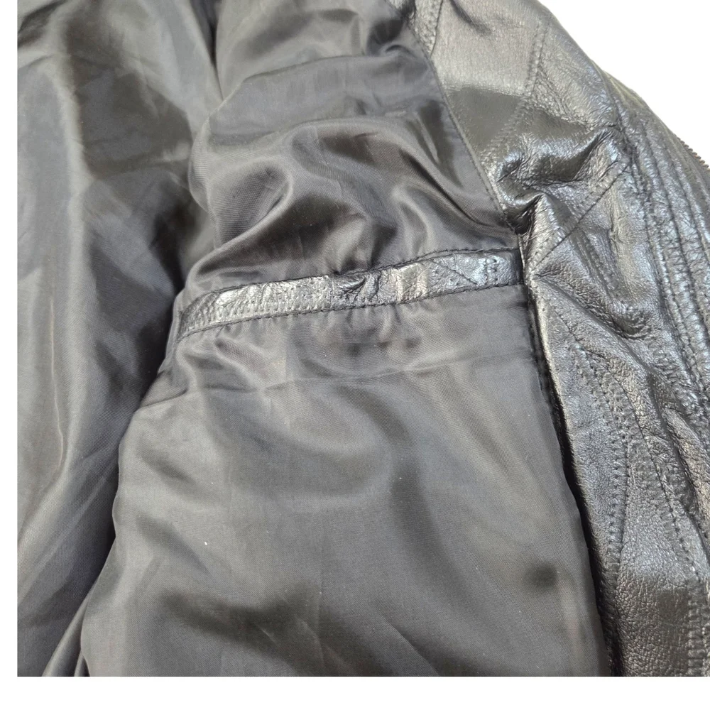 Vintage Patchwork Leather Bomber Jacker Mens Large Black 90s Heavyweight